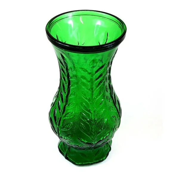 FTD Emerald Green Glass Large Vase - Vintage 1976 Leaf Vine Design - Retro Home - Picture 2 of 5